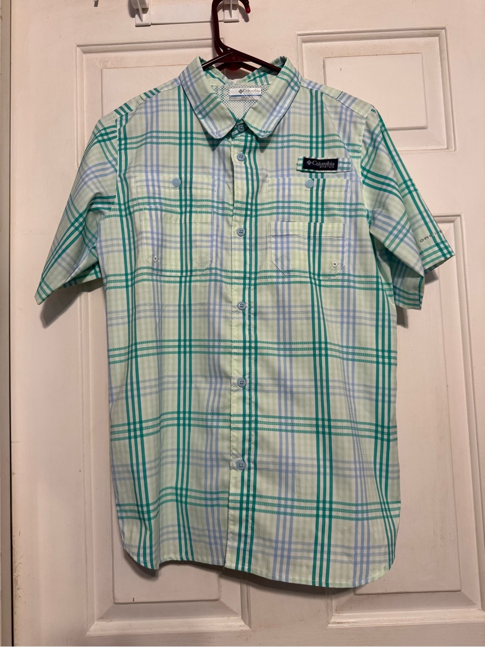 Columbia Short-Sleeve Plaid Shirt - Light Green boy size lg/xlg